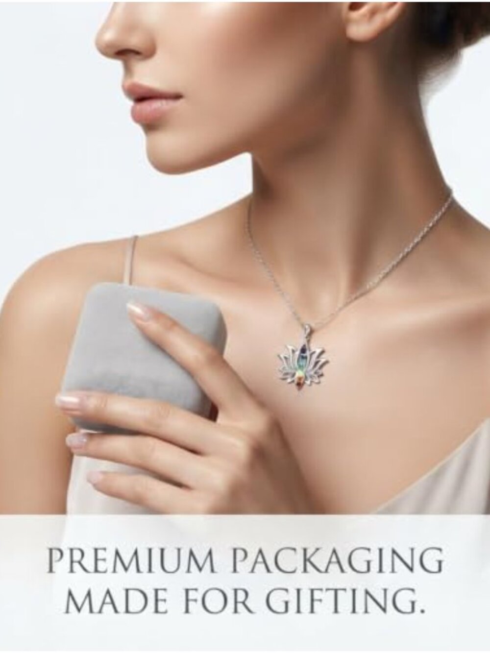 Sterling Silver Lotus Chakra Necklace 7 Chakra Pendant Yoga Jewelry - Picture 5 of 6